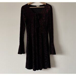 Mystree Velvet Floral Burnout Bell Sleeve Dress Sz Medium Fairy Whimsigoth Boho